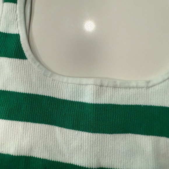 Babaton Sculpt Knit Square Neck Green and White Striped Tank Top - Picture 2 of 6